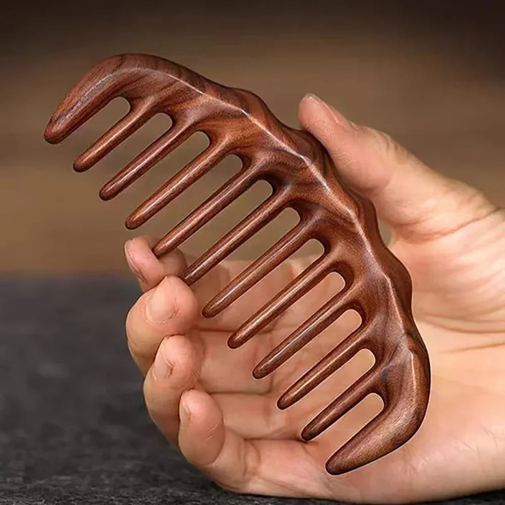 Natural Sandalwood Comb Wide Tooth Anti-static Scalp Massager Women