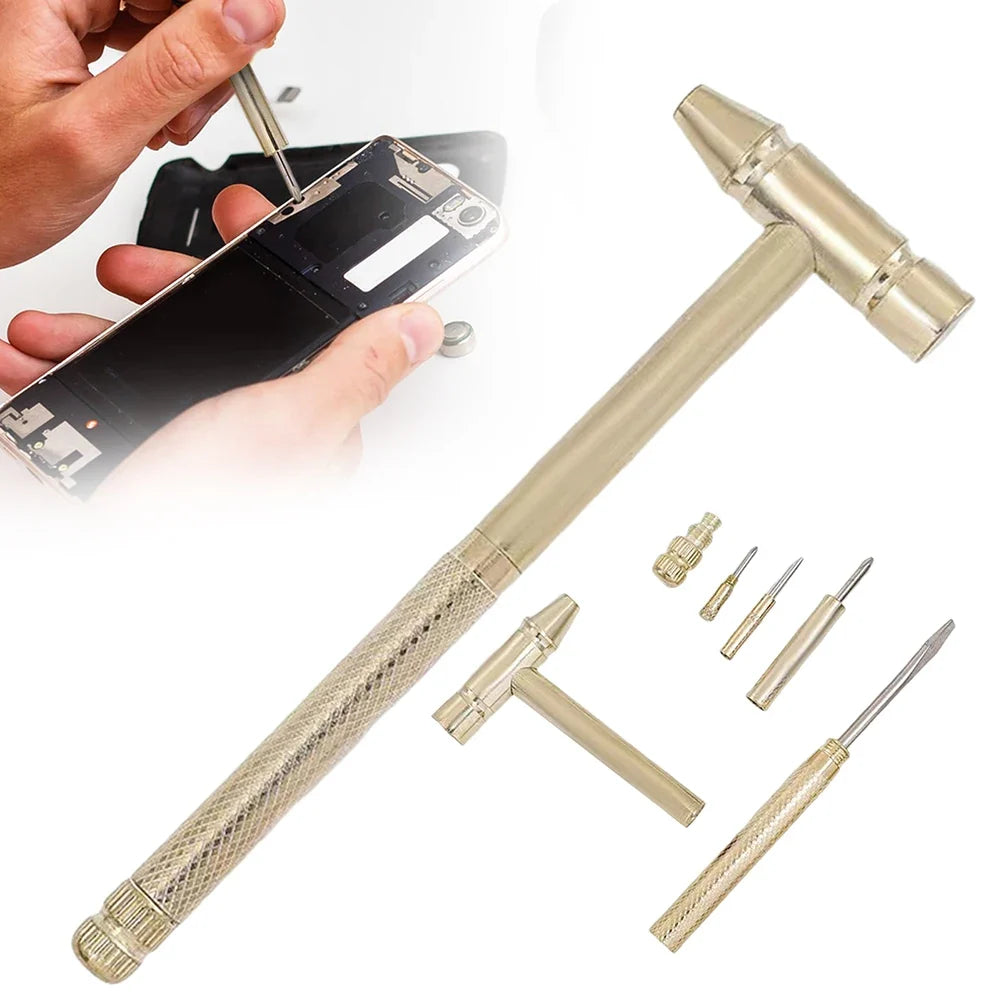 6-in-1 Mini Brass Hammer & Screwdriver Set | Repair Tool Kit