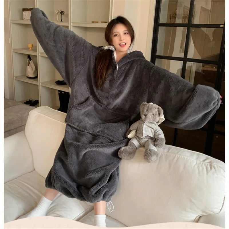 Women's Flannel Hooded Nightgown – Warm Padded Winter Homewear