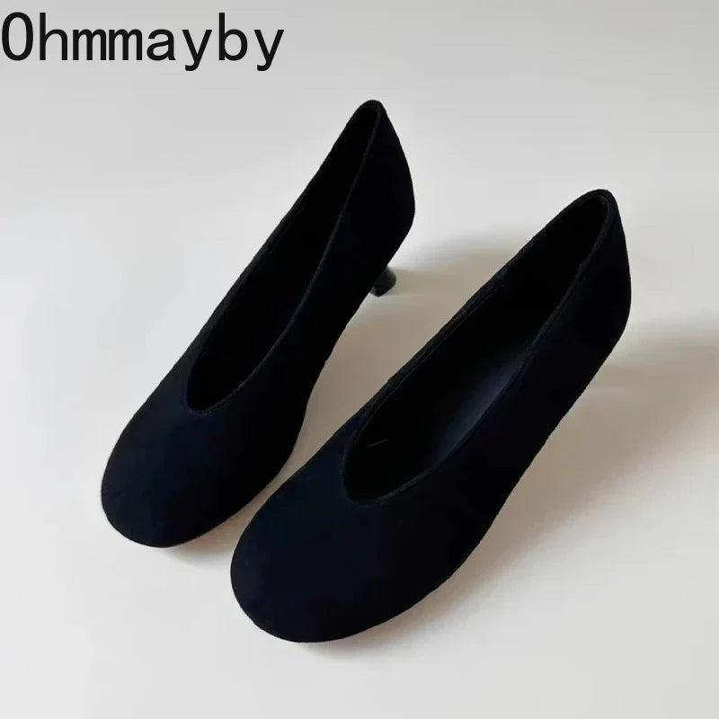 Women's Suede Mary Jane Pumps – Square Heel Slip-On Dress Shoes