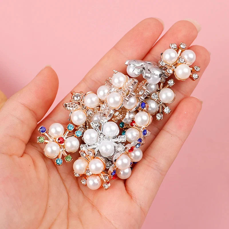 10PCS Pearl Flower Rhinestone Buttons | Crystal DIY Craft Embellishments