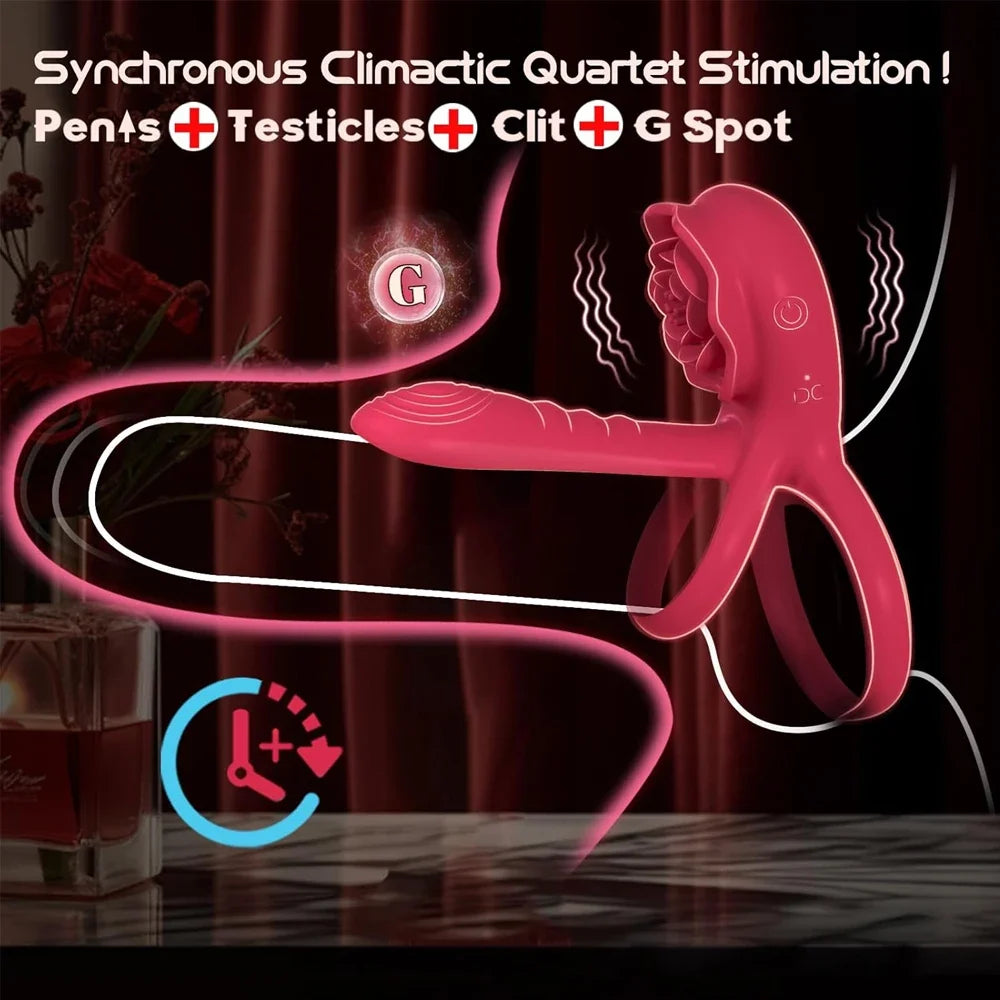 Rose Penis Ring Vibrator Female G-spot Clitoral Stimulation Male