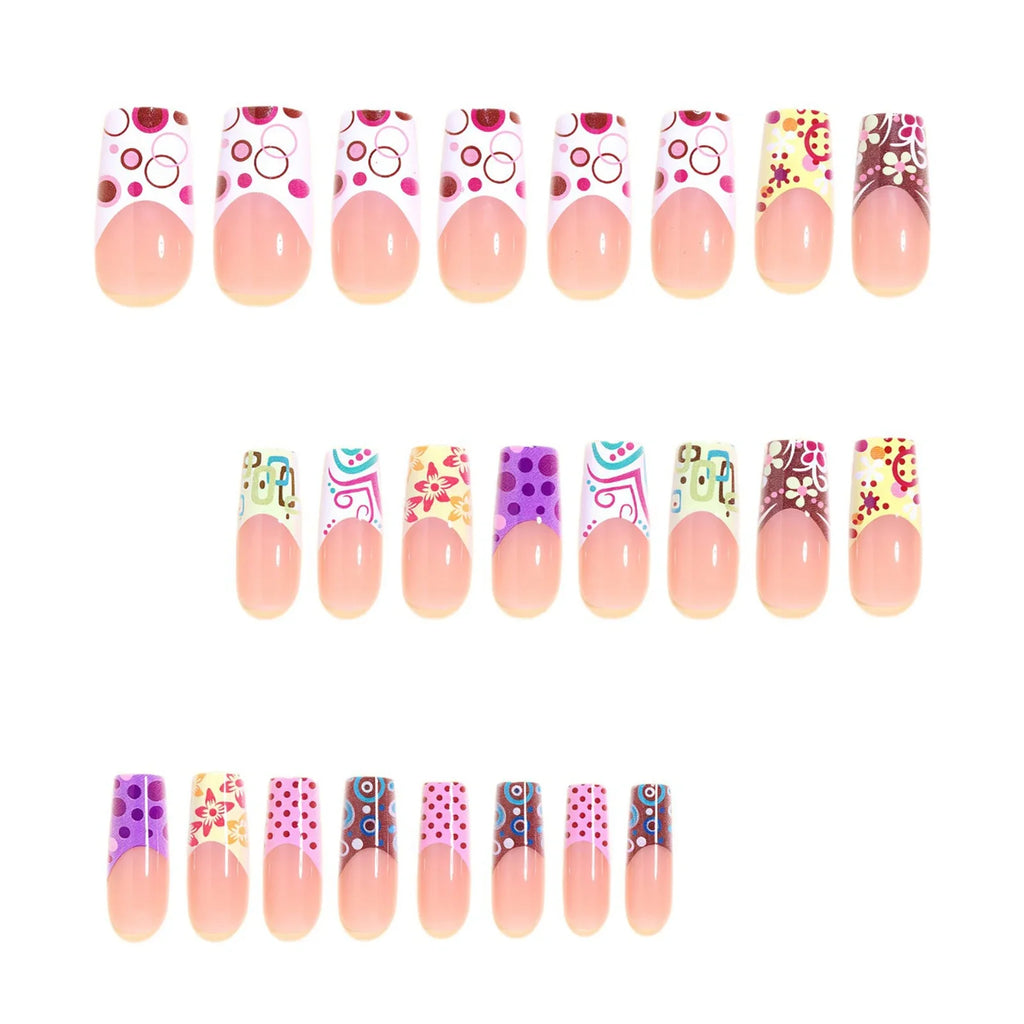 Press Nails French False Red-purple Polka Dot 3D Colorful Flowers