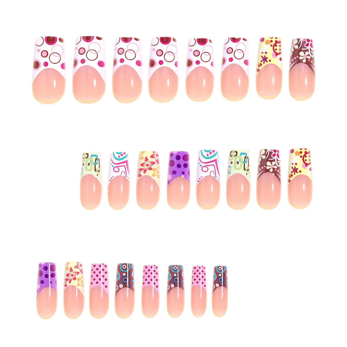 Press Nails French False Red-purple Polka Dot 3D Colorful Flowers