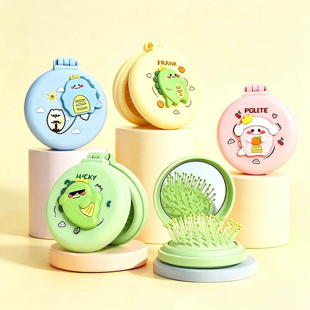 Folding Airbag Hair Comb with Mirror – Anti-Static & Scalp Massage