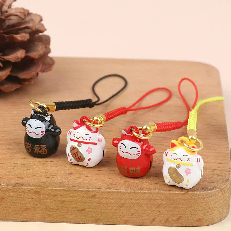 Japanese Lucky Cat Copper Bell Keychain & Bag Pendant