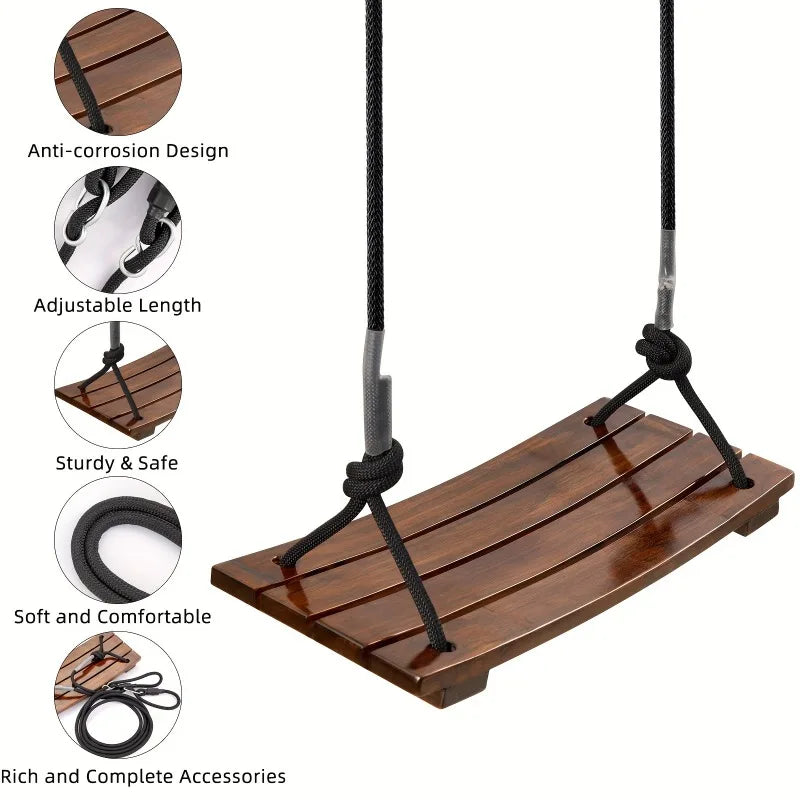 Kids Solid Wood Swing – Carbonized Indoor & Outdoor Seat