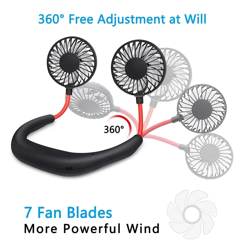 Portable Neck Fan – Hands-Free USB Rechargeable Cooling Fan