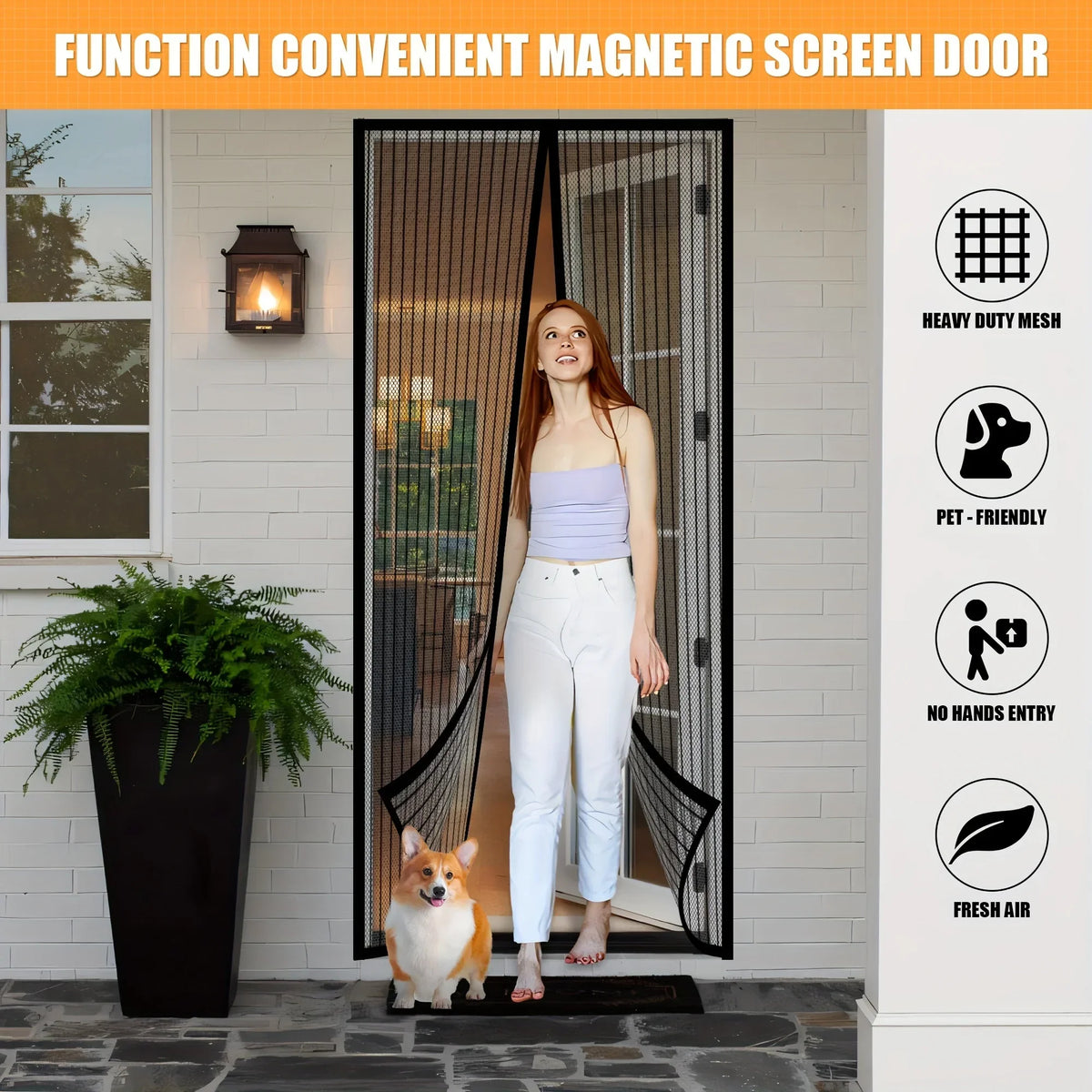 Magnetic Screen Door Self-Sealing Mesh Bug Barrier Curtain