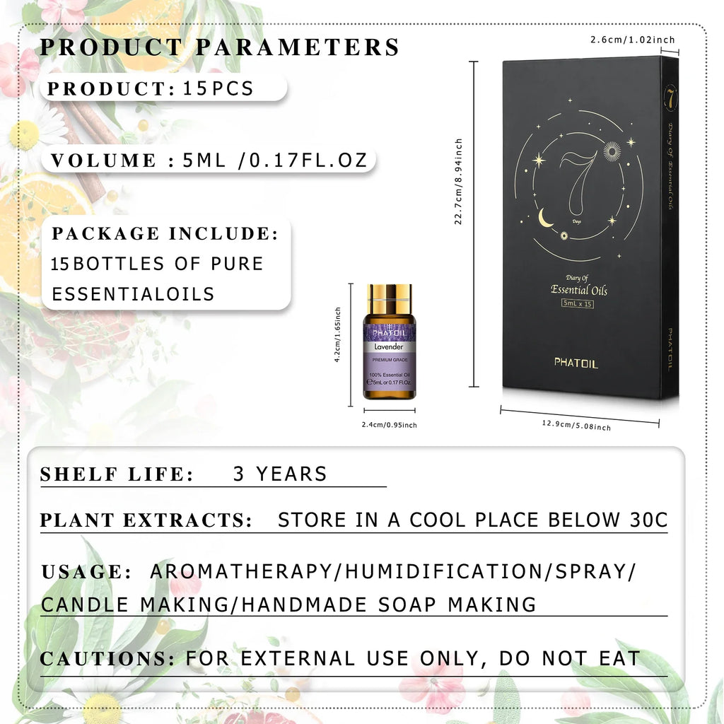 PHATOIL 15-Piece Pure Essential Oils Set – Aromatherapy Gift