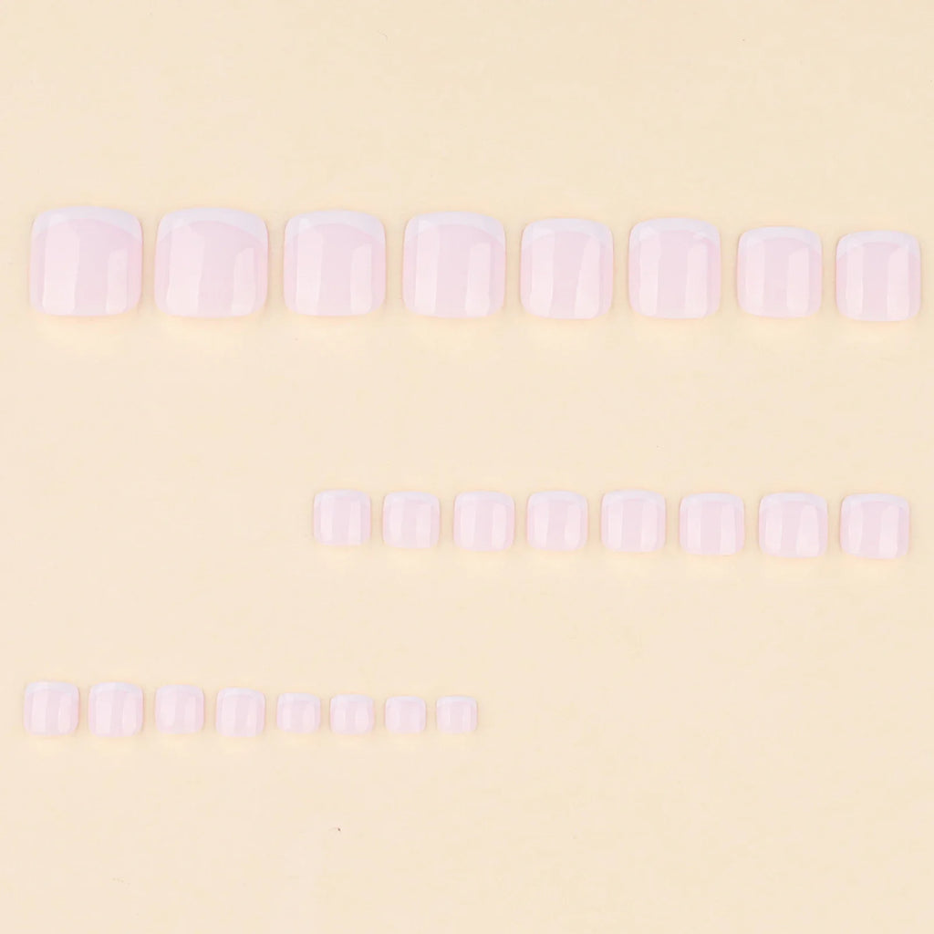 French White Press-On Toe Nails 24pcs | Short Square Full Cover