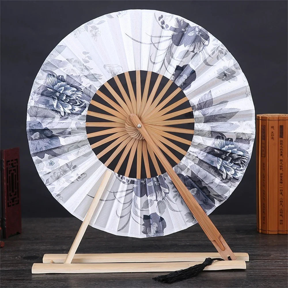 Japanese Sakura Flower Pocket Folding Hand Fan Round Circle Party
