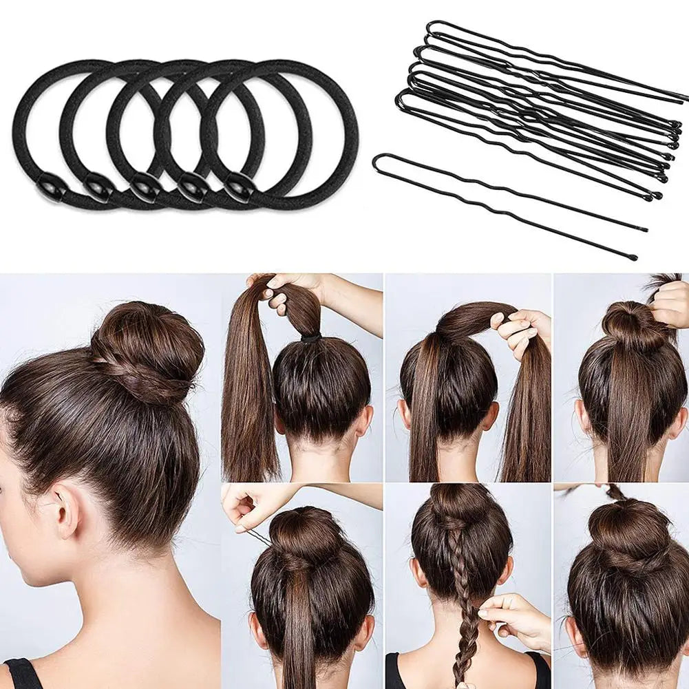 Donut Hair Bun Maker Set – Shapers, Elastic Bands & Pins