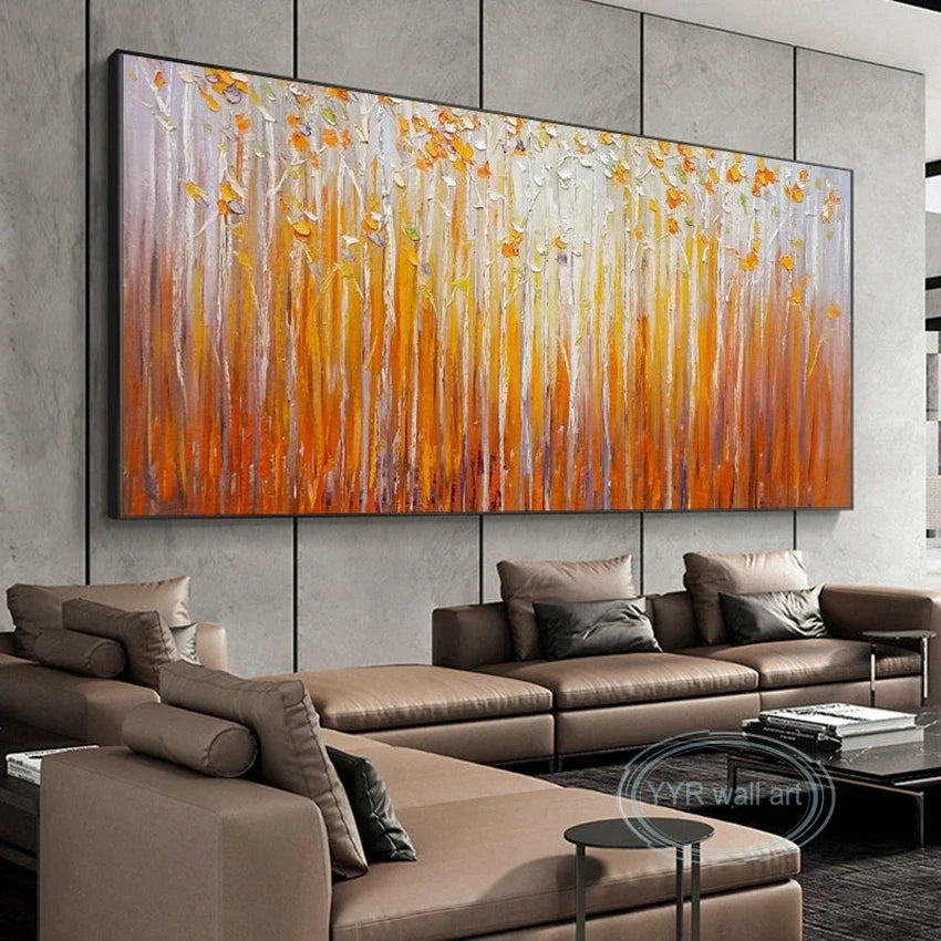 Hand Painted Orange Fortune Tree Canvas Oil Painting | Abstract Wall Art