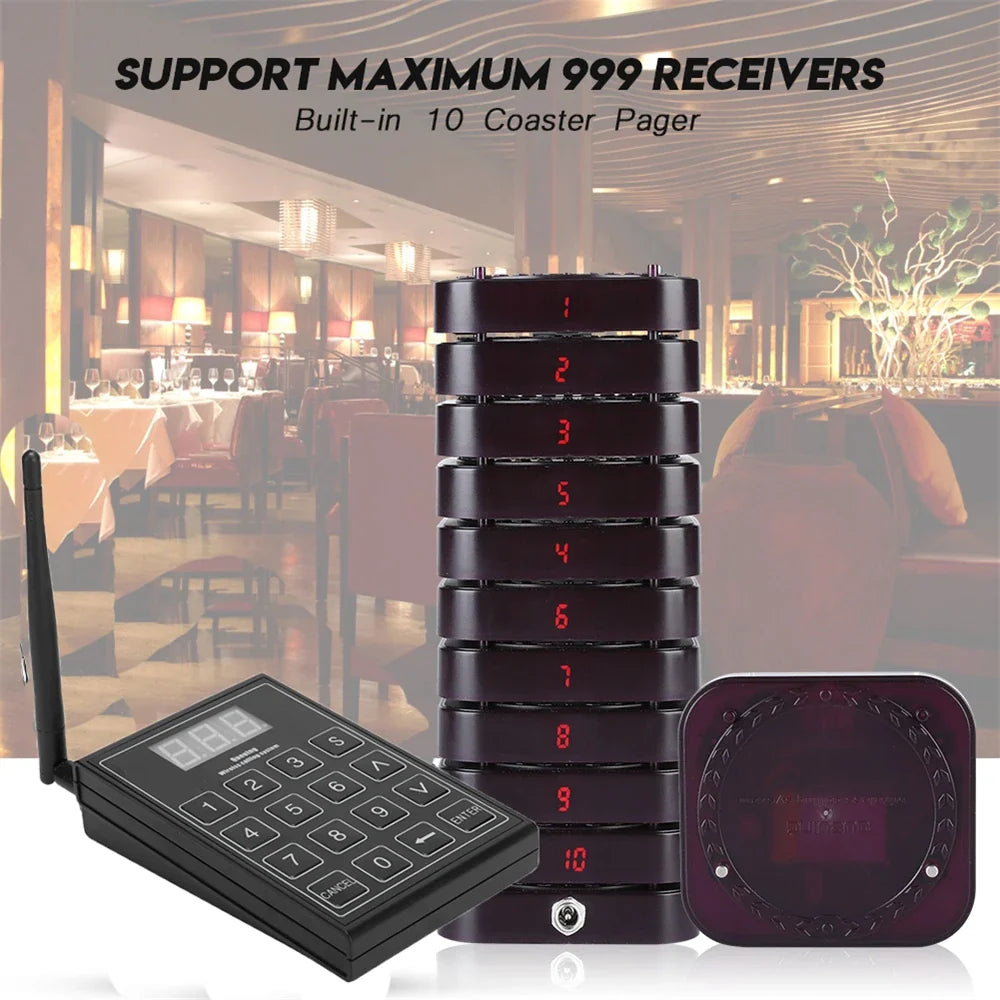 Wireless Restaurant Pager System | 999 Channels, 10–20 Pagers