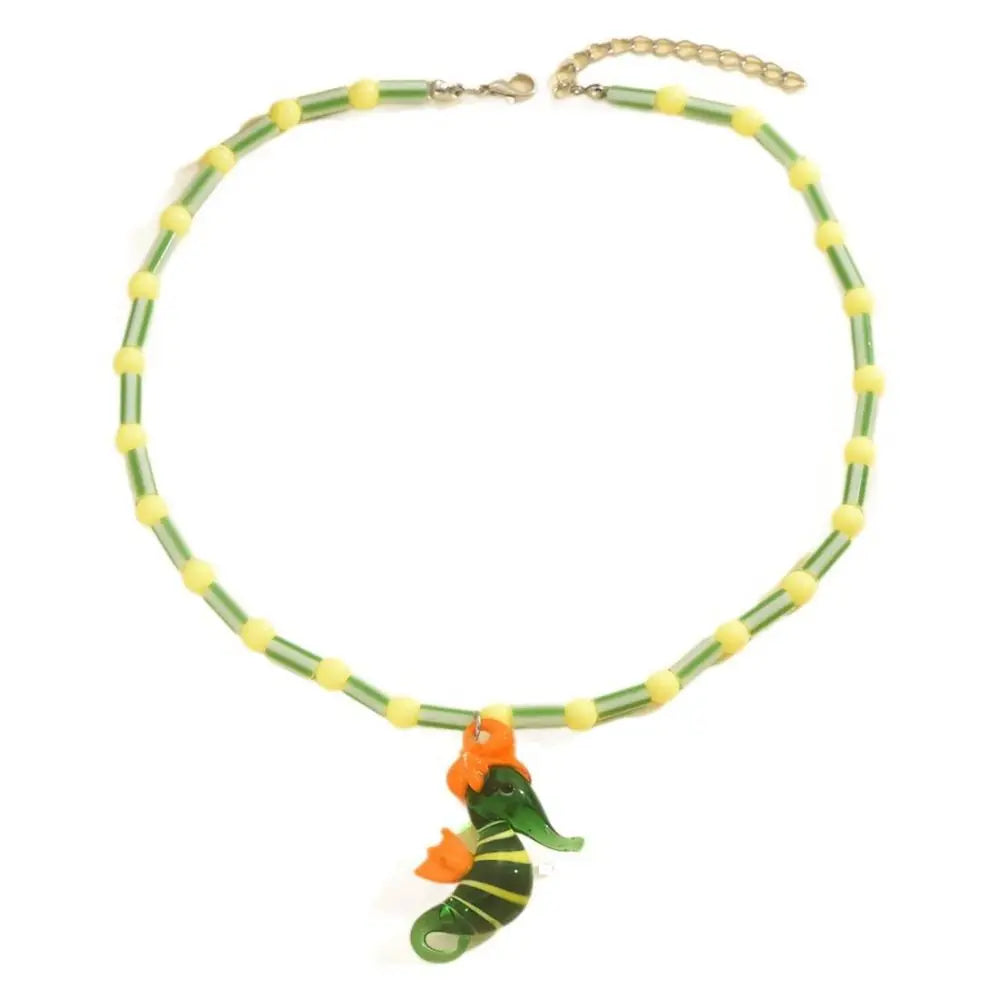 Colorful Glass Beaded Seahorse Fish Pendant Necklace