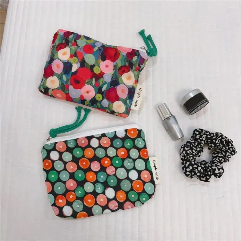 Floral Cotton Mini Cosmetic Pouch | Travel Makeup Organizer