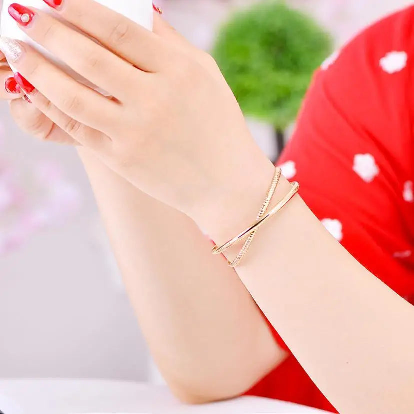 Double Layered Cuff Bracelet – Rose Gold, Gold & Silver Bangle