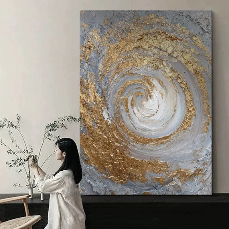 Nordic Abstract Gold Foil Hand-Painted Oil Painting Wall Art