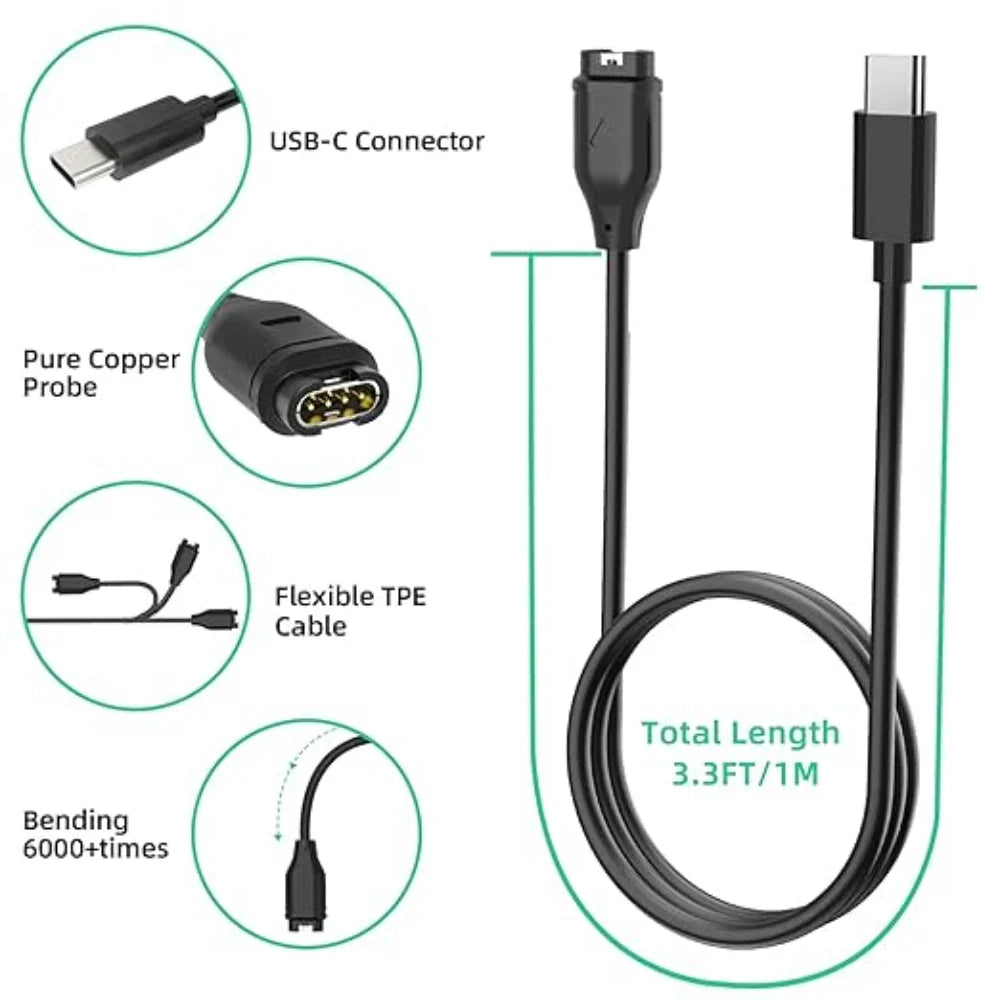 USB-C Charger for Garmin Fenix 8 7 6 5 Series – Replacement Cable