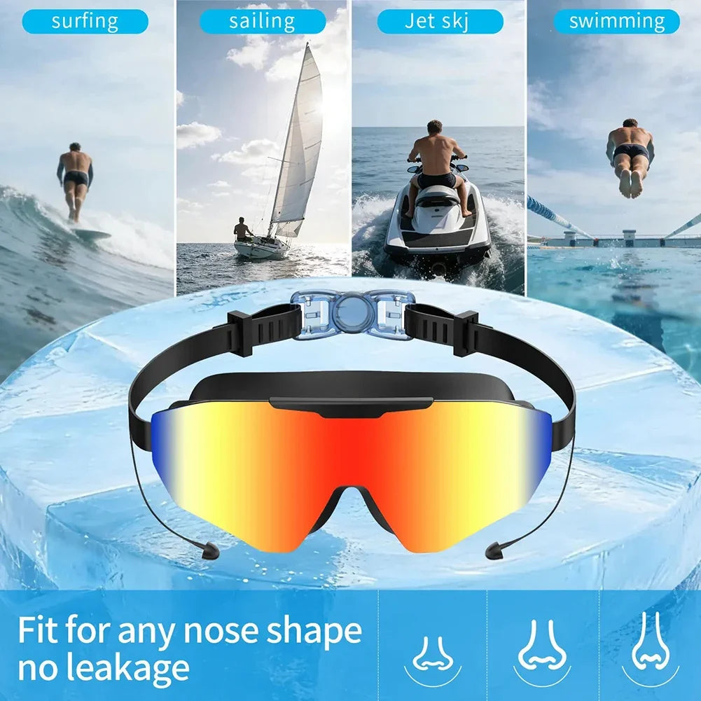 Mirrored Anti-Fog Swim Goggles | Wide View Large Frame & Earplugs