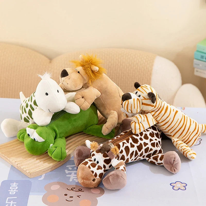 Cartoon Animal Plush Pencil Case – Kids Large Capacity Pen Bag