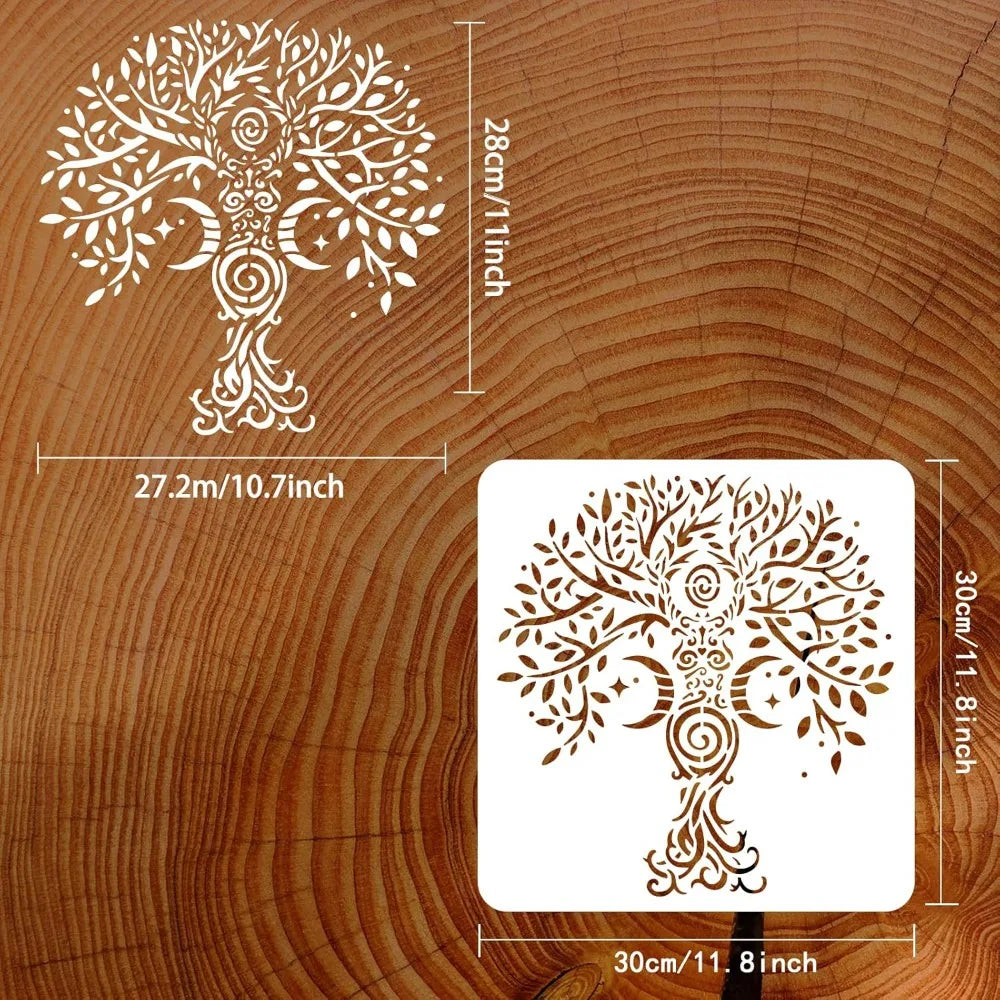 Tree of Life Stencil 11.8" – Reusable PET Moon Star DIY Art