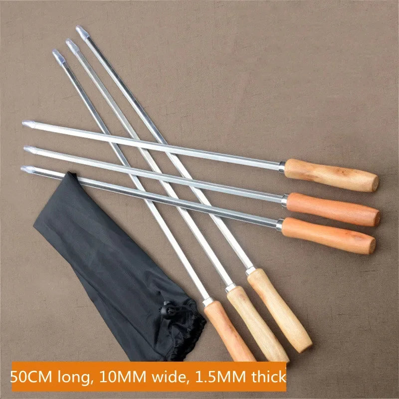 6-Pc 50cm V-Type BBQ Skewers – Stainless Steel Wood Handle