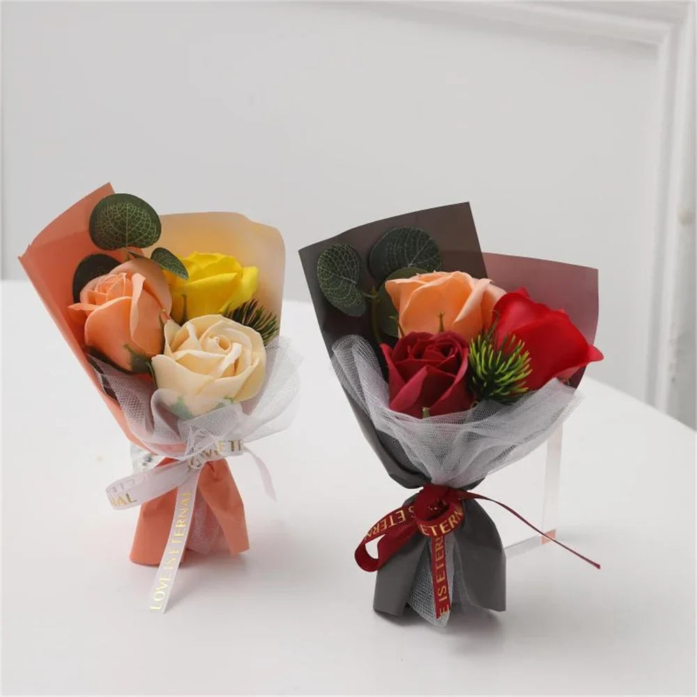 3 Heads Soap Rose Bouquet Valentines Day Friends Wedding Home Decor