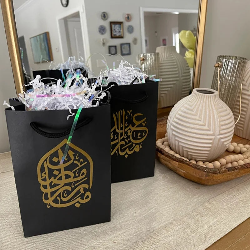 5-Pack Black Ramadan Mubarak Gift Bags | Eid Al-Fitr Kraft Paper