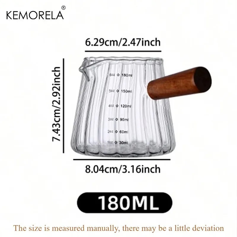 KEMORELA 180ml Glass Coffee Measuring Cup – Wooden Handle