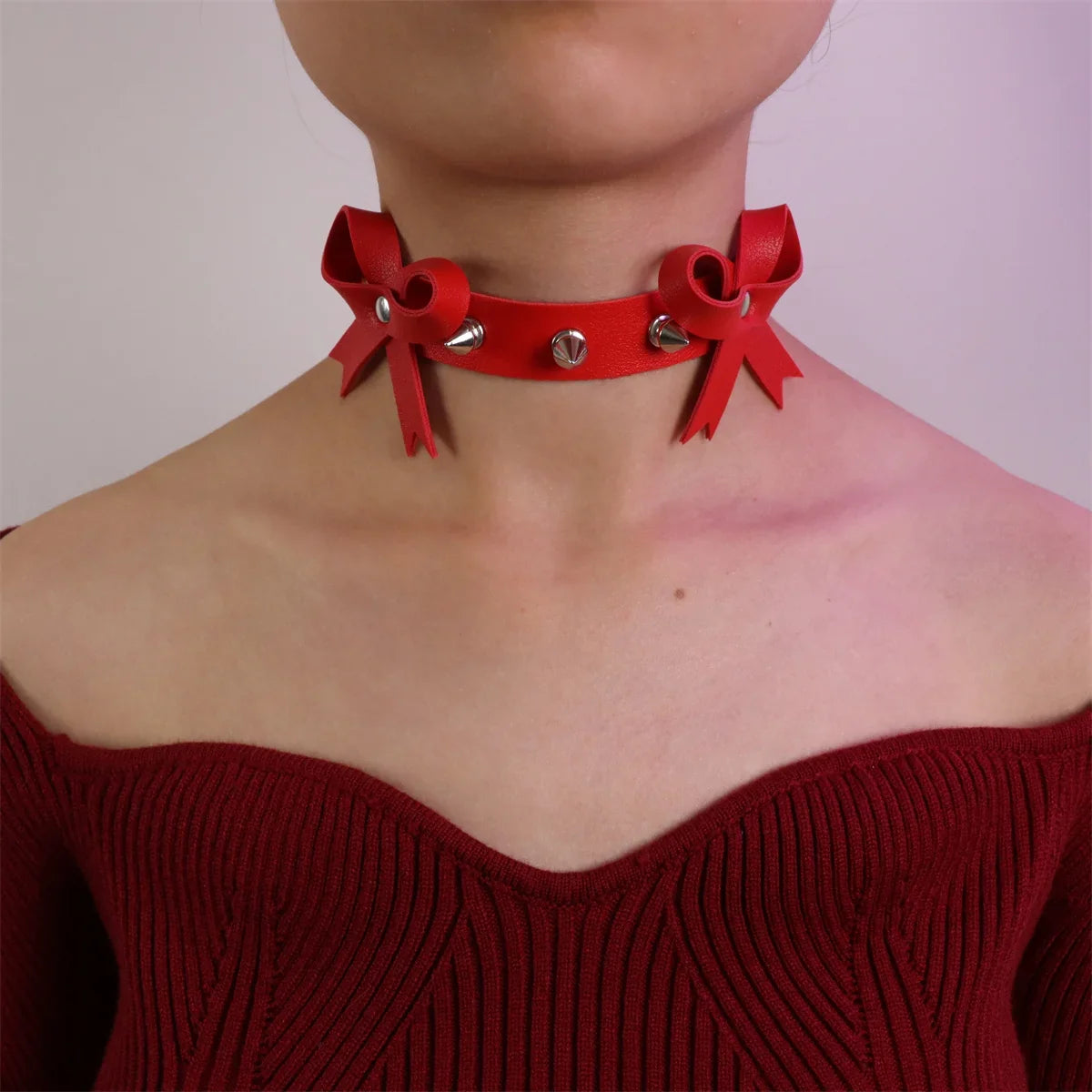 UYEE Adjustable Gothic Unisex Faux Leather Spike Rivet Choker Punk