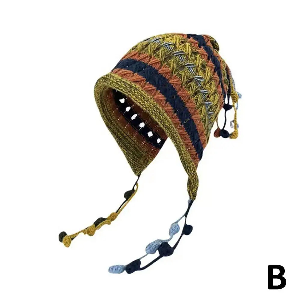Women's Rainbow Striped Knit Beanie Hat – Warm Winter Ear Cap