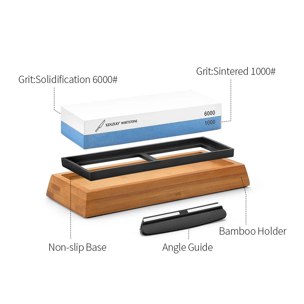 XINZUO 1000/6000 Grit Whetstone Knife Sharpener + Angle Guide