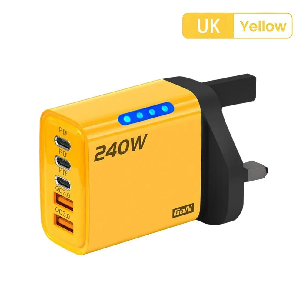 240W GaN 5-Port USB-C PD Fast Wall Charger | QC 3.0