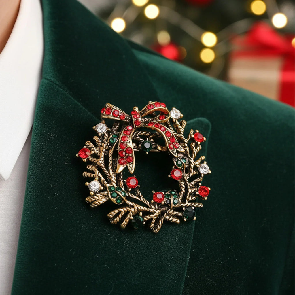 Santa Claus Christmas Tree Brooch | Vintage Alloy Pin Badge