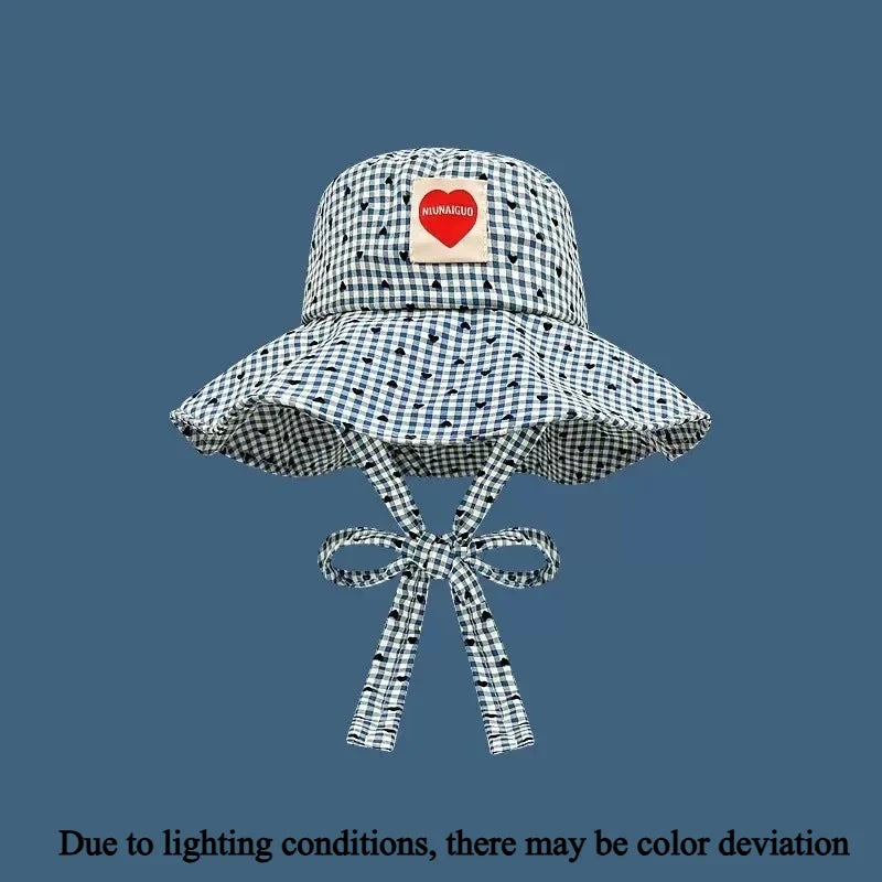 Women's Wide Brim Sun Hat – UV Plaid Beach Hat & Chin Strap