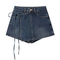 Y2K High Waist Denim A-Line Skirt – Lace-Up Wide Leg Blue Jean
