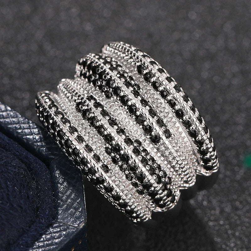 Huitan Wide Black Stone Statement Ring – Bold Fashion Jewelry