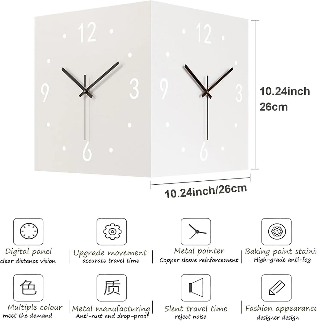 Double-Sided Corner Wall Clock – Silent Sensor Luminous Decor