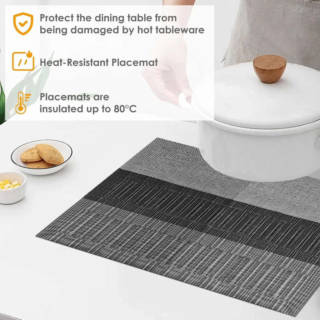 PVC Placemats Set of 6 with Coasters – Washable & Non-Slip