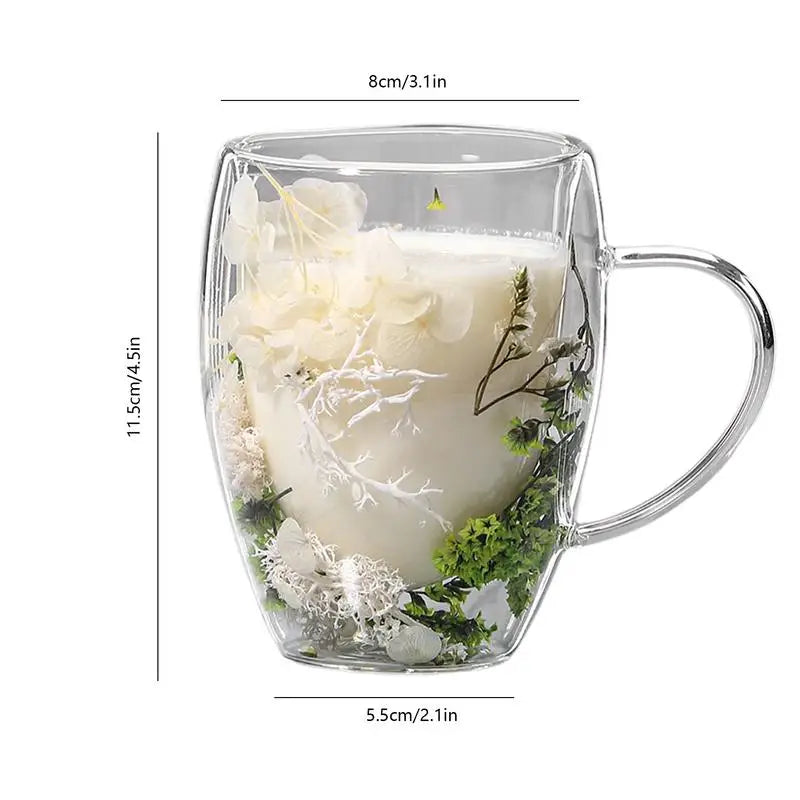 Double Wall Glass Cup Dried Flowers Anti-scalding Mug Coffee Milk