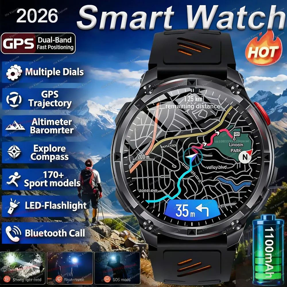 2026 1100mAh Smart Watch GPS Path 5ATM Waterproof Sports Run Hiking