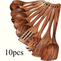 KEMORELA 10-Pc Natural Wooden Spoon & Ladle Cooking Set