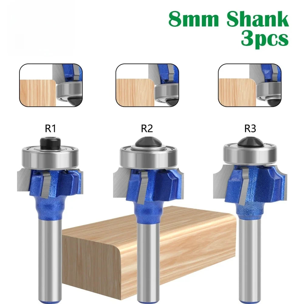 8mm 4-Flute Router Bit with Bearing | R1 R2 R3 Wood Edge Trim