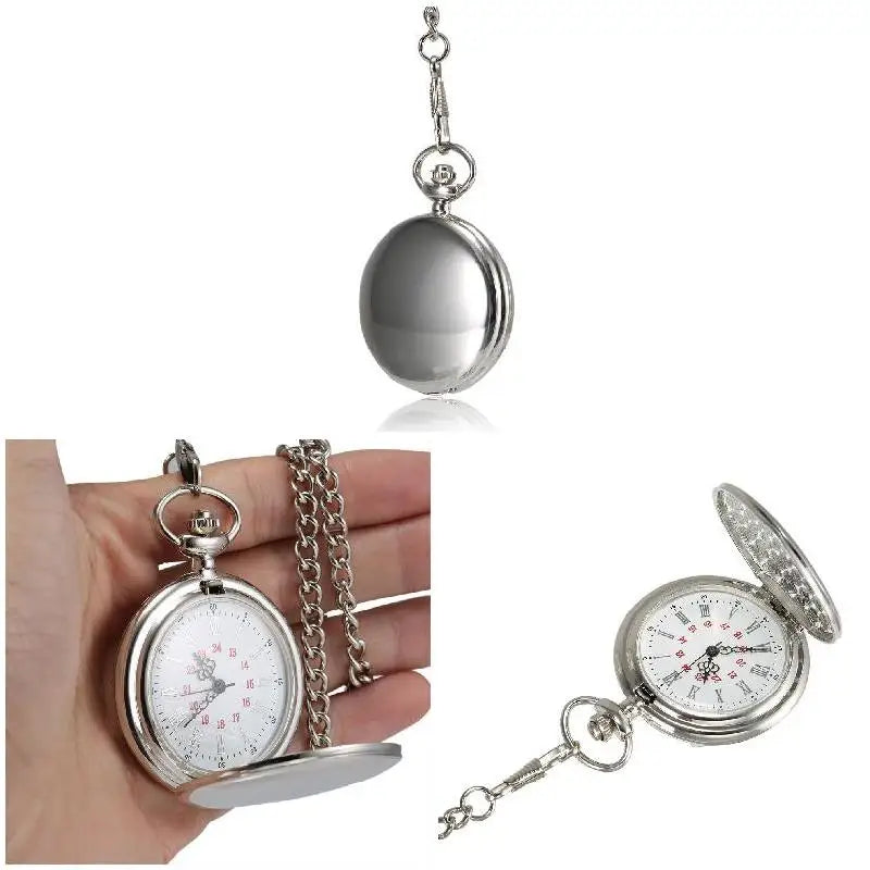 Vintage Quartz Pocket Watch with Chain | Roman Numeral Gift