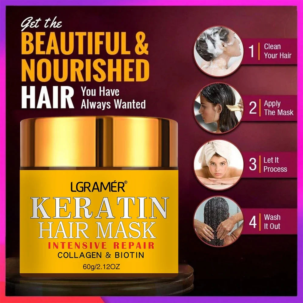 REAROYA Keratin Hair Mask – Biotin Collagen Repair Treatment