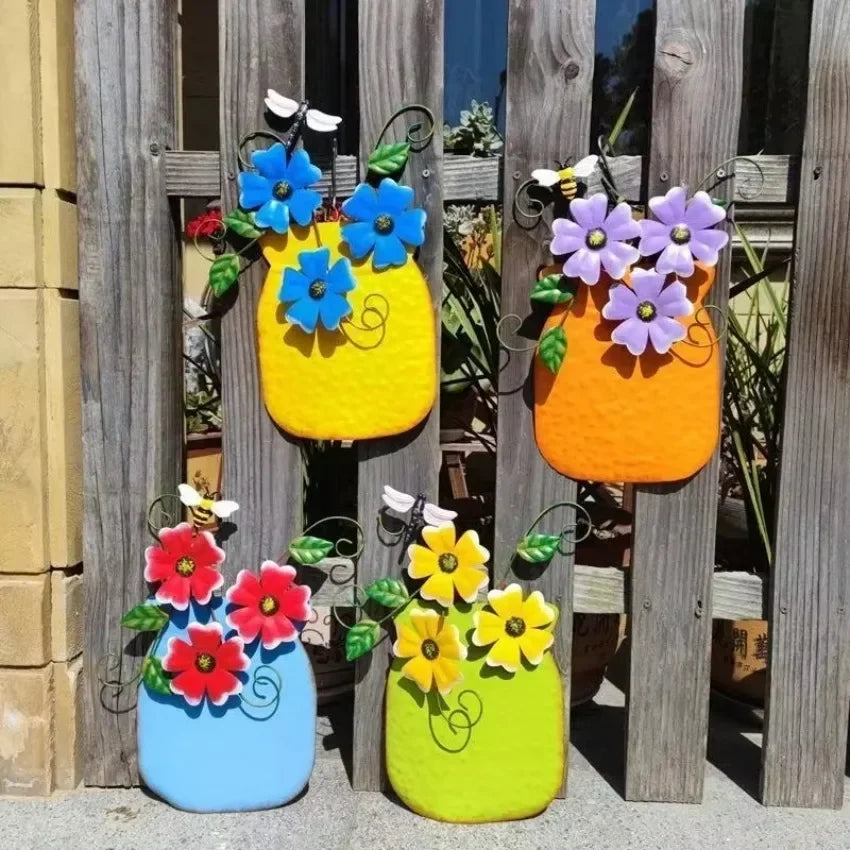 Metal Flower Wall Vases – Outdoor Fence & Patio Garden Decor