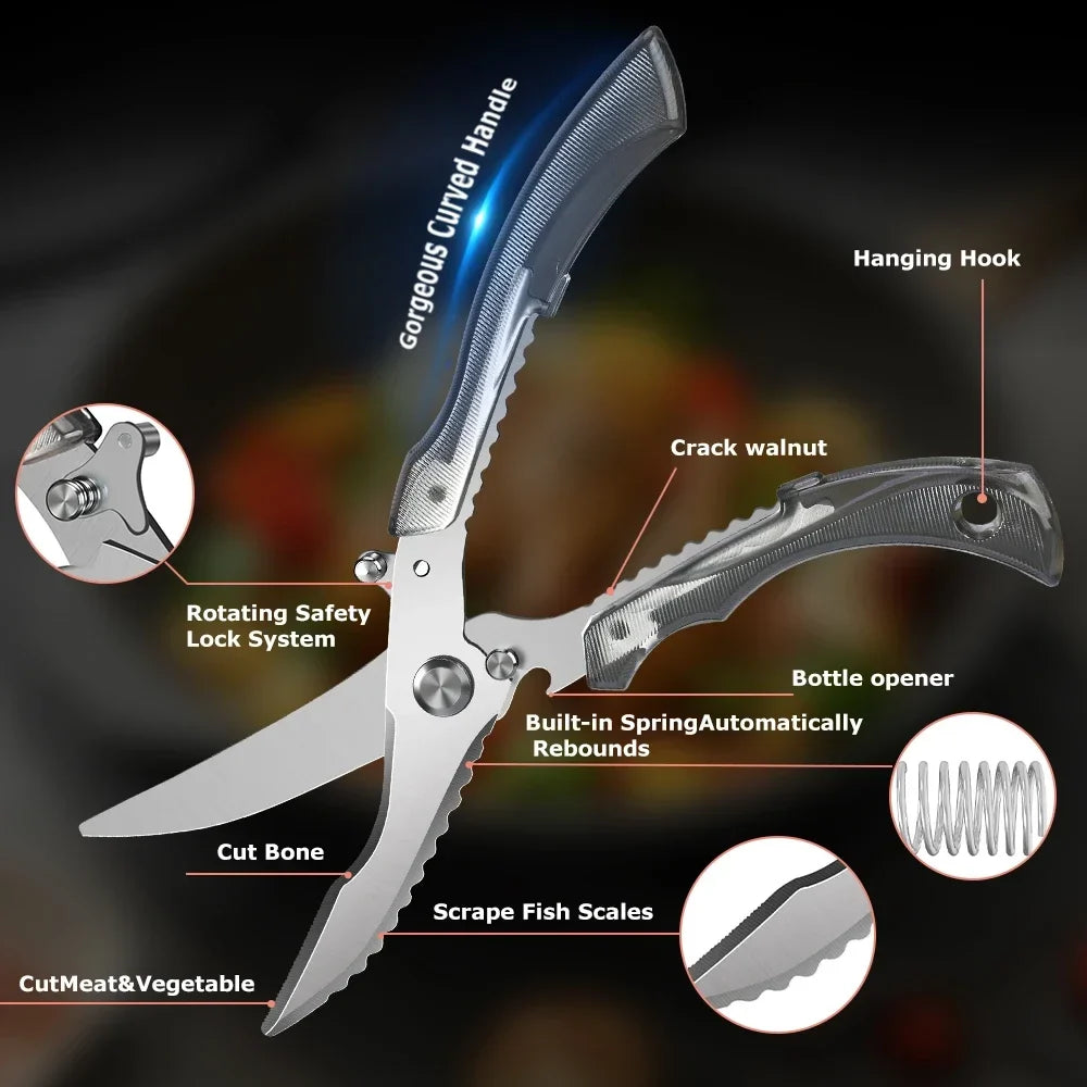 Heavy-Duty Poultry Shears – Sharp Kitchen Scissors & Safety Lock