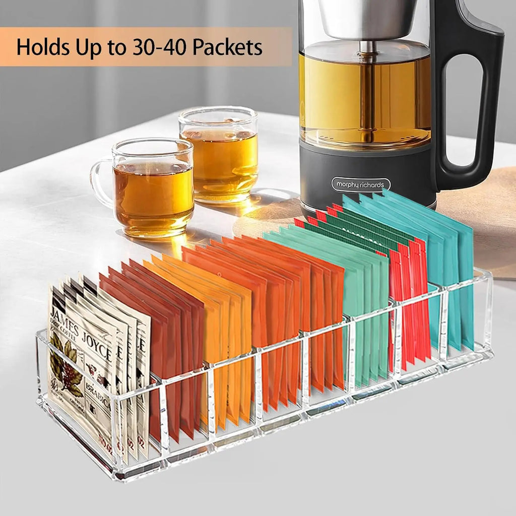 Clear Acrylic Tea Bag Organizer – 8-Slot Drawer Storage Box